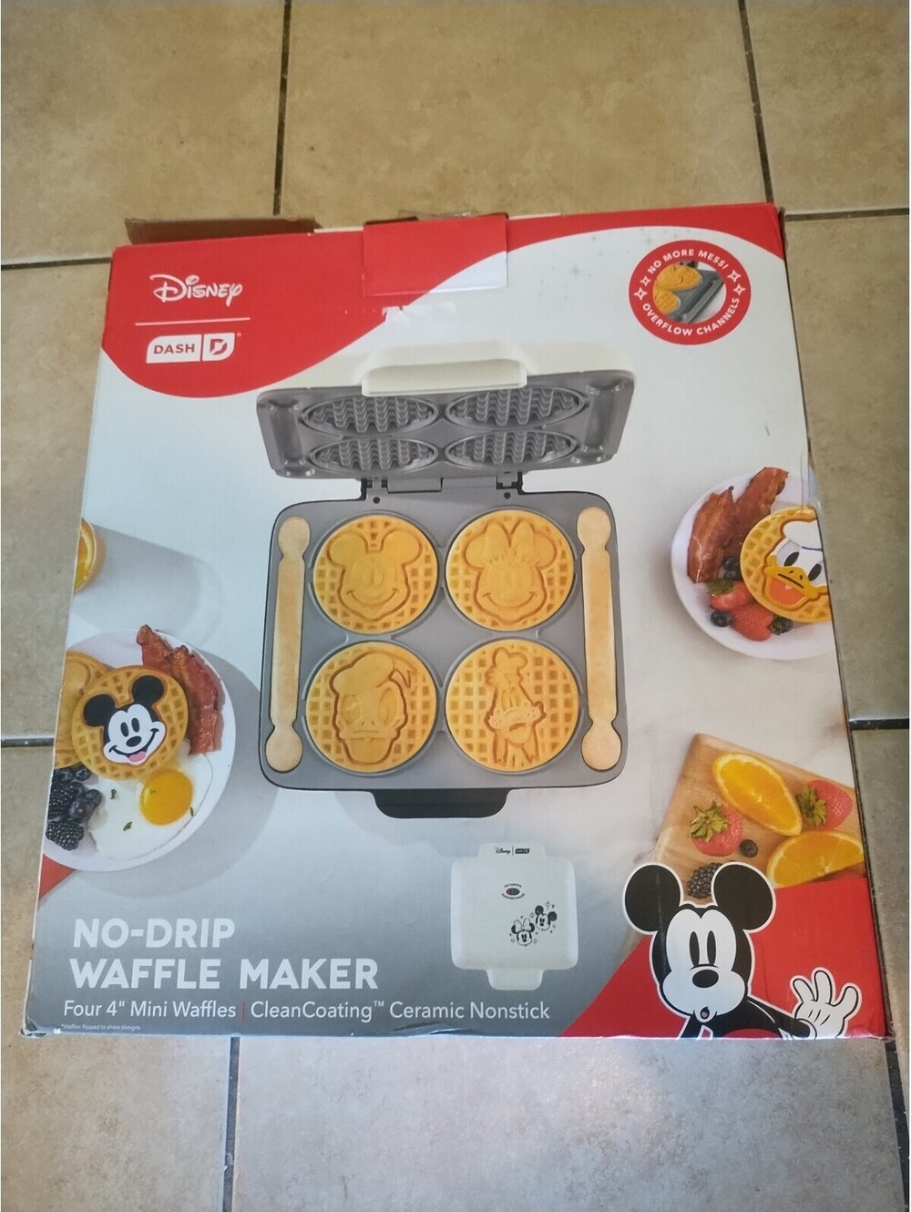 Disney DASH No-Drip Ceramic Nonstick Waffle Maker Four 4" Mini Waffles